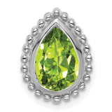 Pear Peridot Chain Slide Charm Pendant in Real 14k White Gold