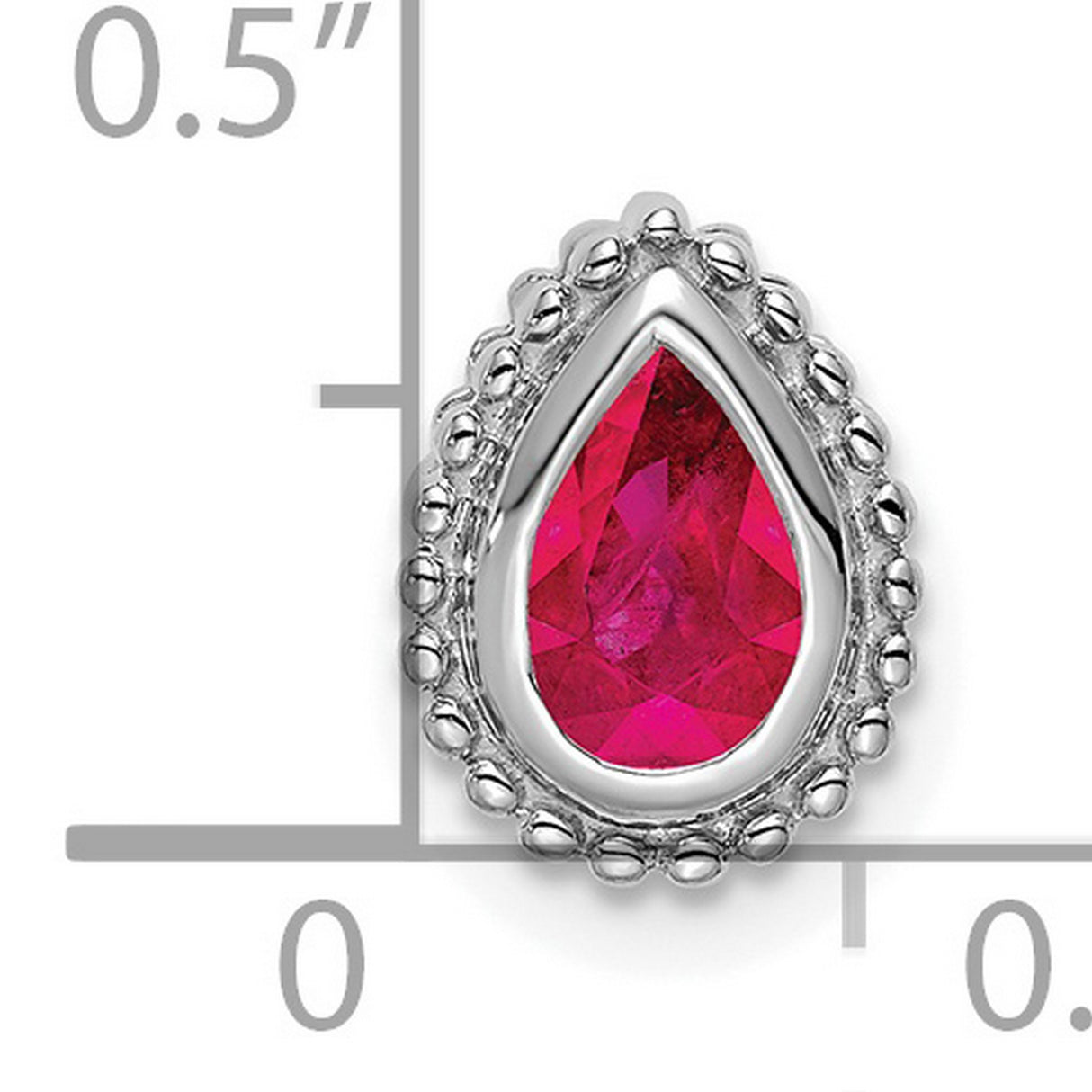 14k White Gold Teardrop Pendant with Ruby, Beaded Border, Elegant Drop Jewelry for Women