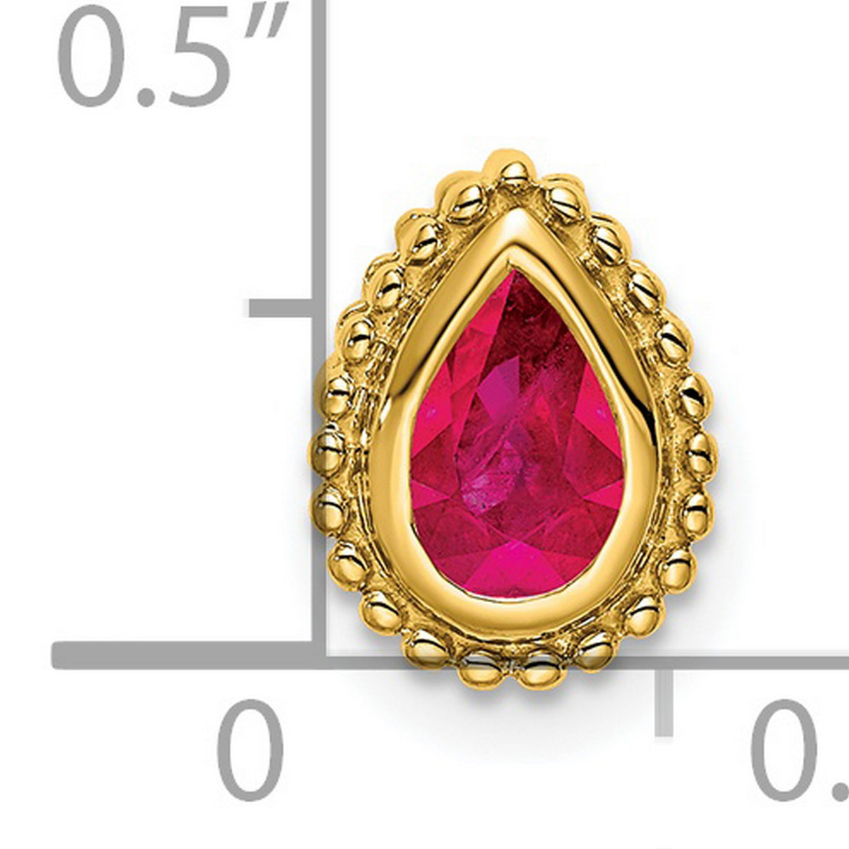 14k Yellow Gold Teardrop Stud Earrings with Ruby, Pear Shaped Beaded Design for Women