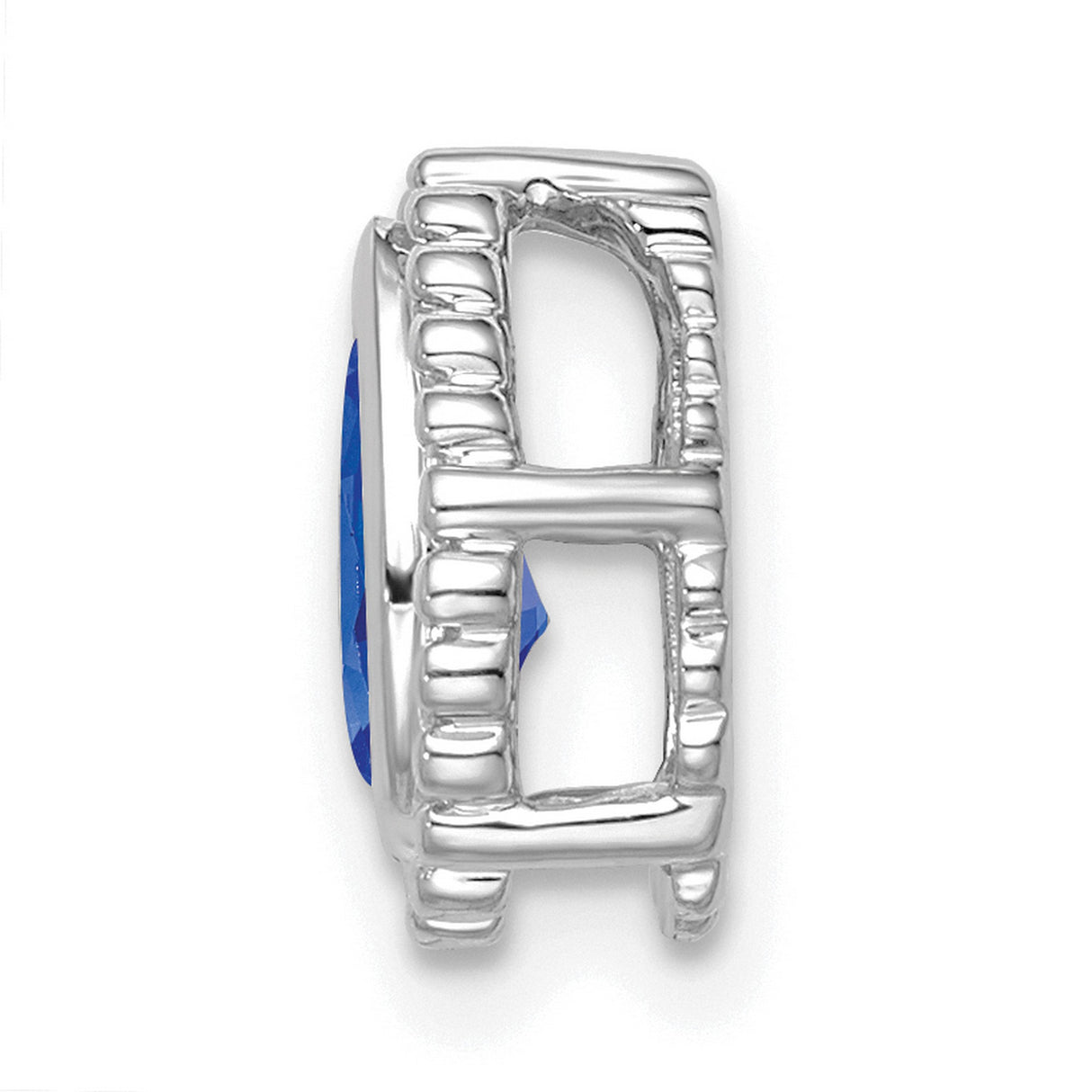 14k White Gold Teardrop Pendant with Deep Blue Sapphire and Beaded Edge