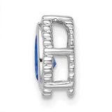14k White Gold Teardrop Pendant with Deep Blue Sapphire and Beaded Edge