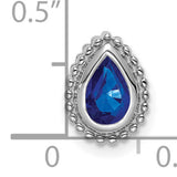 14k White Gold Teardrop Pendant with Deep Blue Sapphire and Beaded Edge