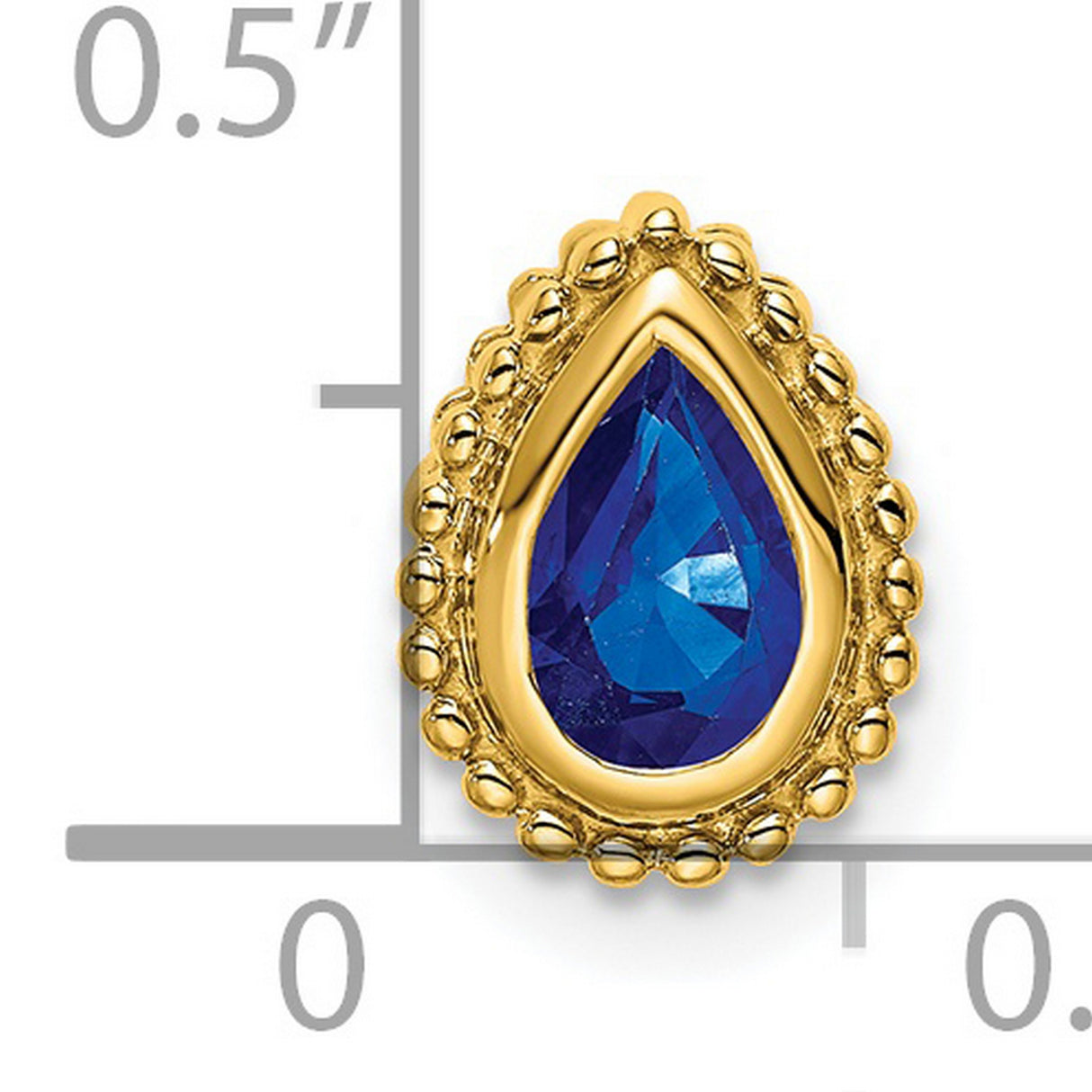 14k Yellow Gold Teardrop Pendant with Sapphire, Beaded Border Design for Women