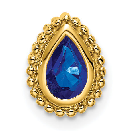 14k Yellow Gold Teardrop Pendant with Sapphire, Beaded Border Design for Women