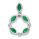 14k White Gold Pendant with Marquise Emeralds and Diamond Accents in Floral Design