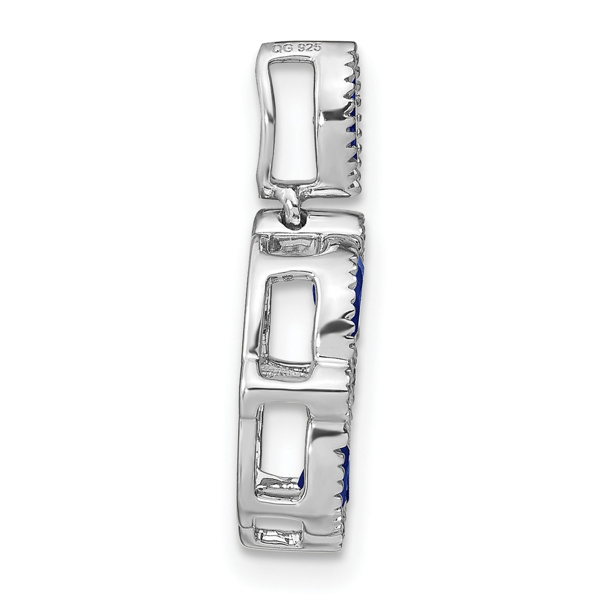 14k White Gold Pendant with Marquise Blue Sapphires and Diamond Accents in Open Floral Circle Design