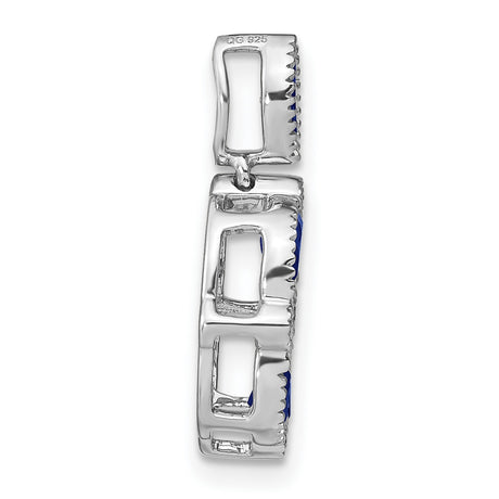 14k White Gold Pendant with Marquise Blue Sapphires and Diamond Accents in Open Floral Circle Design