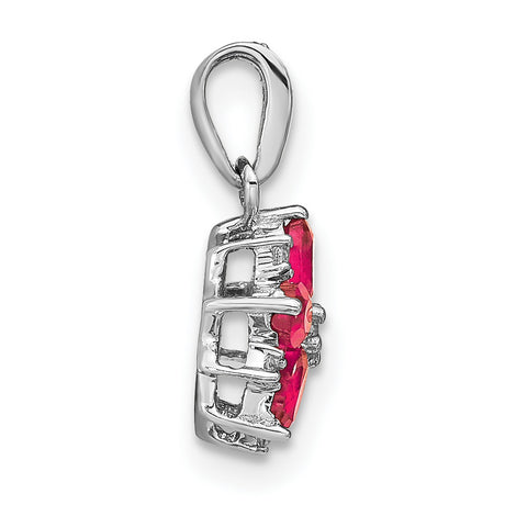 14k White Gold Floral Pendant with Ruby and Diamond Accents, Feminine Flower Design