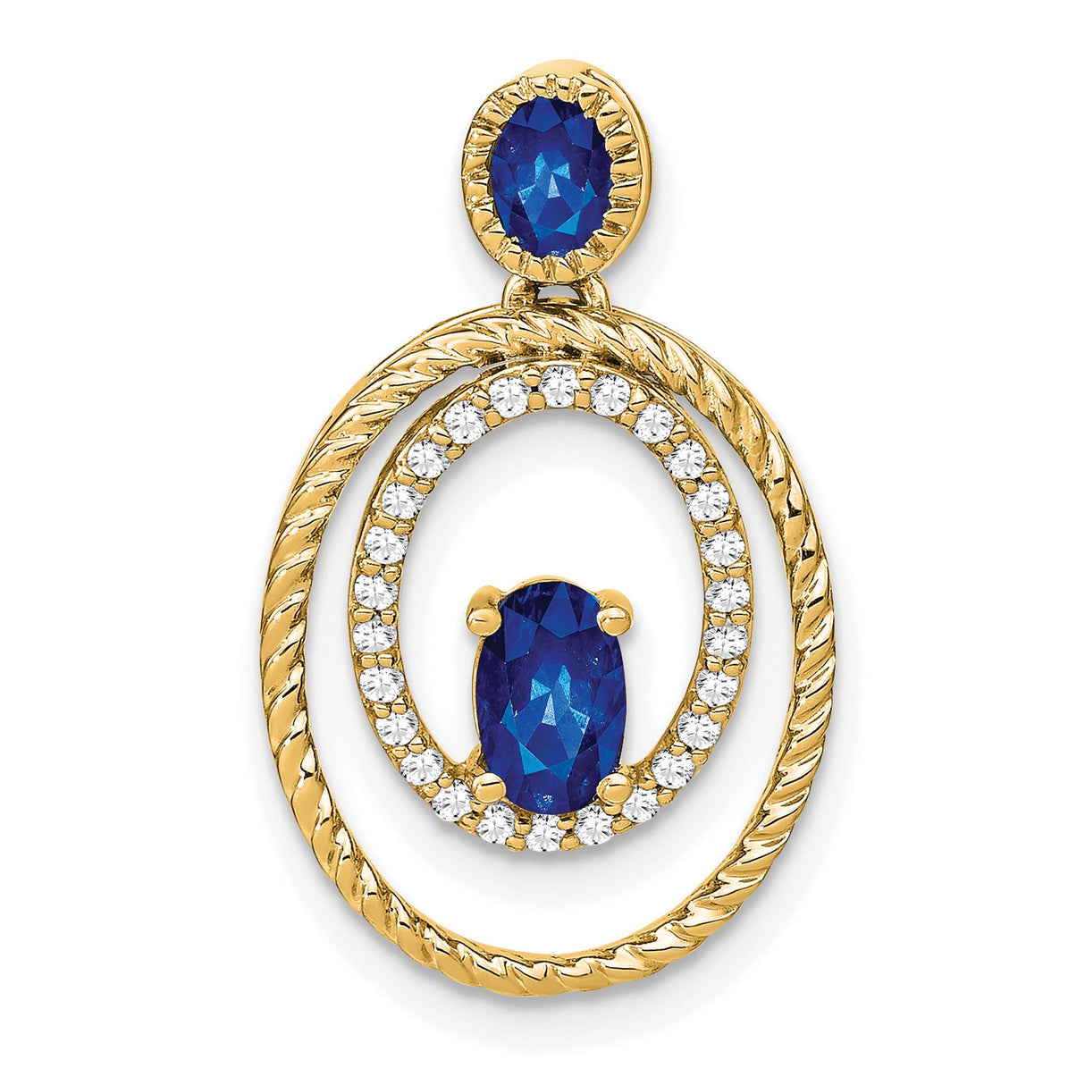 14k Yellow Gold Pendant with Oval Sapphire and Twisted Double Oval Design for Women