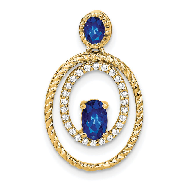 14k Yellow Gold Pendant with Oval Sapphire and Twisted Double Oval Design for Women