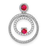14k White Gold Double Circle Pendant with Ruby, Textured Design, Symbolic Unity Style