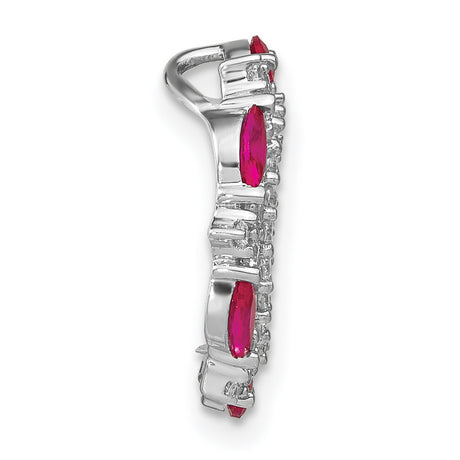 14k White Gold Pendant with Marquise Rubies and Round Diamonds in Floral Halo Design