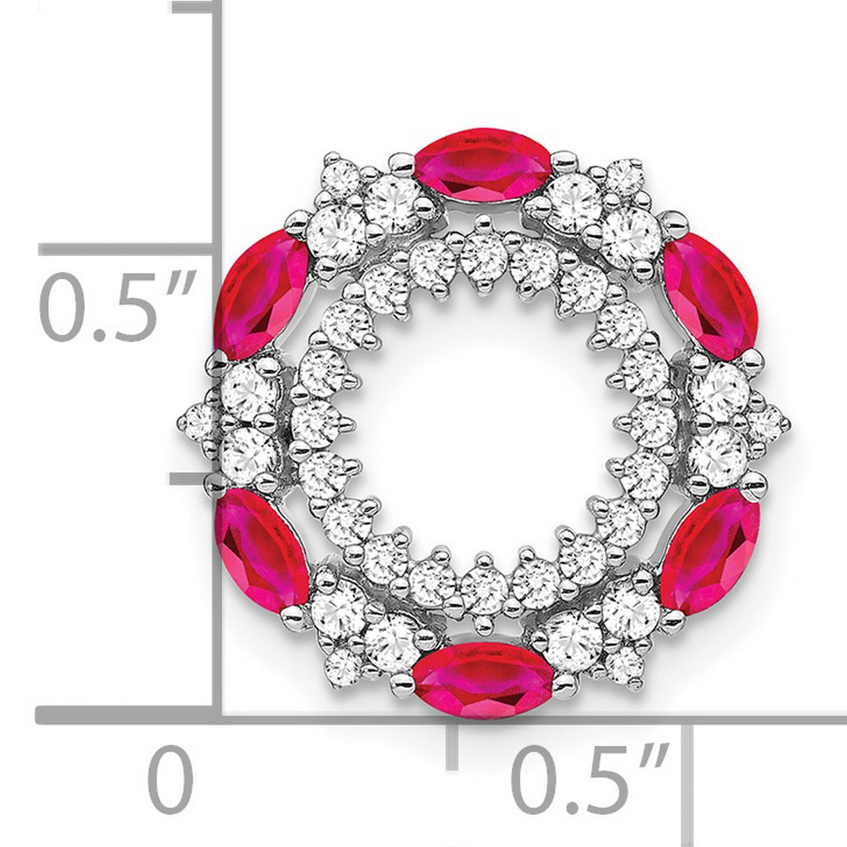 14k White Gold Pendant with Marquise Rubies and Round Diamonds in Floral Halo Design