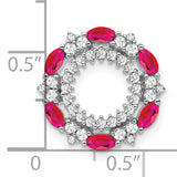 14k White Gold Pendant with Marquise Rubies and Round Diamonds in Floral Halo Design