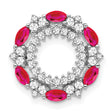 14k White Gold Pendant with Marquise Rubies and Round Diamonds in Floral Halo Design