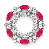 14k White Gold Pendant with Marquise Rubies and Round Diamonds in Floral Halo Design