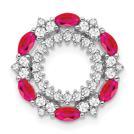 14k White Gold Pendant with Marquise Rubies and Round Diamonds in Floral Halo Design