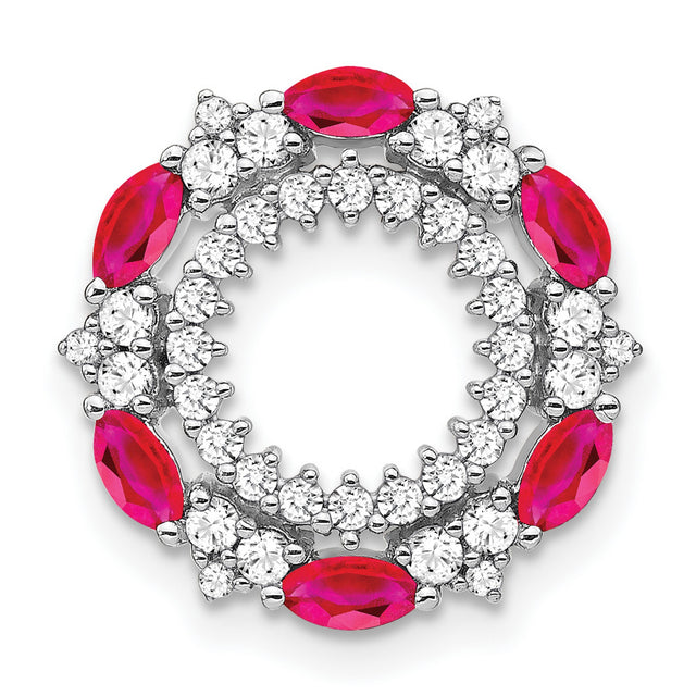 14k White Gold Pendant with Marquise Rubies and Round Diamonds in Floral Halo Design