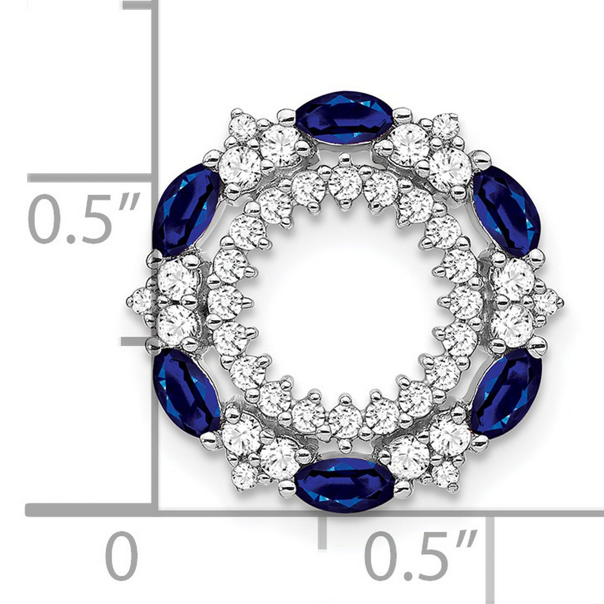 14k White Gold Wreath Brooch with Marquise Blue Sapphires and Round Diamonds