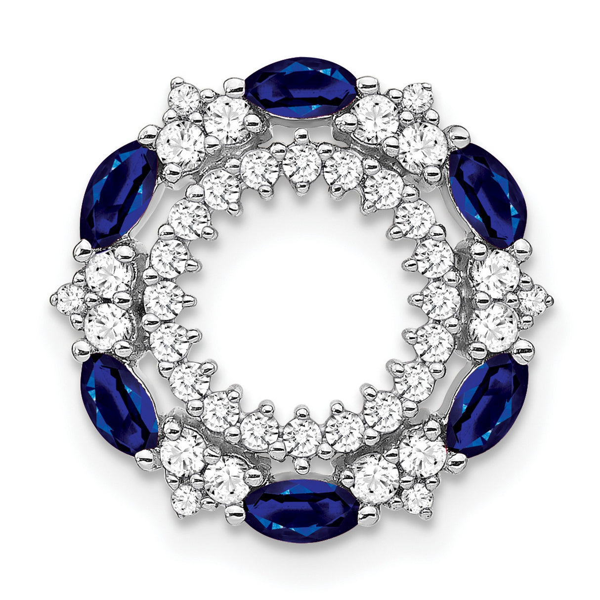 14k White Gold Wreath Brooch with Marquise Blue Sapphires and Round Diamonds