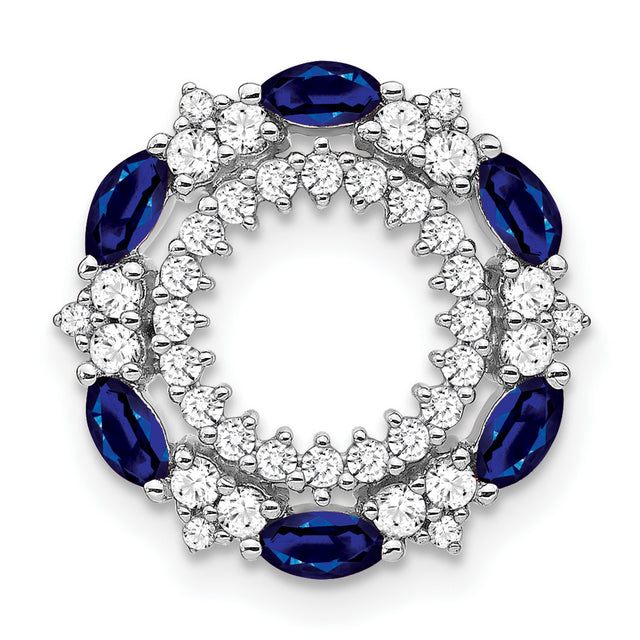 14k White Gold Wreath Brooch with Marquise Blue Sapphires and Round Diamonds
