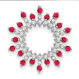 14k White Gold Pendant with Ruby and Diamond Accents, Circular Sunburst Design for Women