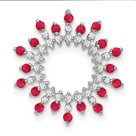 14k White Gold Pendant with Ruby and Diamond Accents, Circular Sunburst Design for Women