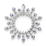 14k White Gold Sunburst Pendant with Sapphire and Diamond, Celestial Circle Design for Women
