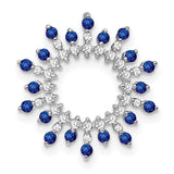 14k White Gold Sunburst Pendant with Sapphire and Diamond, Celestial Circle Design for Women