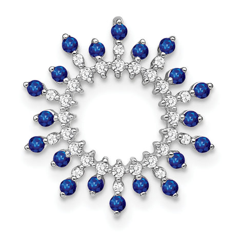 14k White Gold Sunburst Pendant with Sapphire and Diamond, Celestial Circle Design for Women