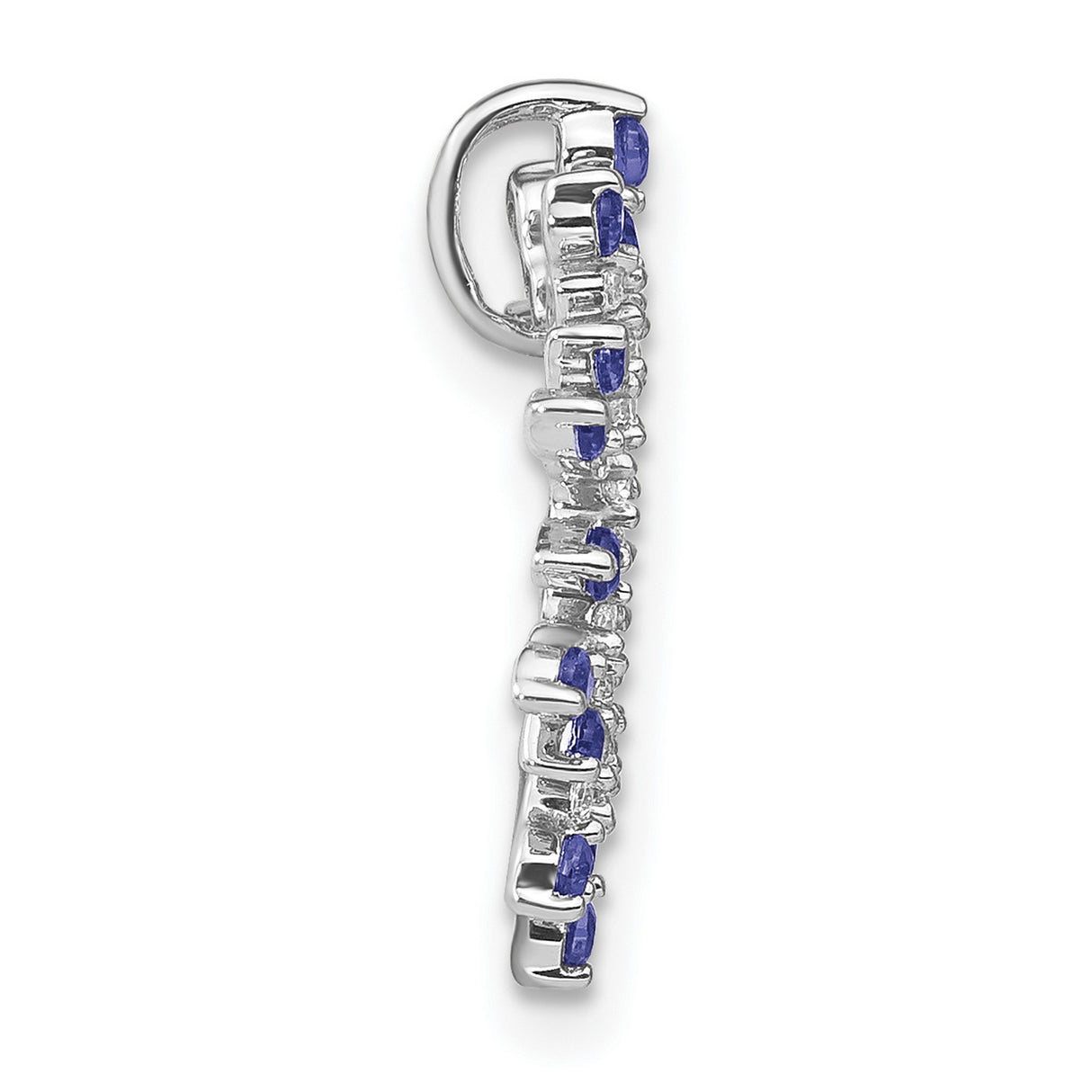 14k White Gold Circular Pendant with Tanzanite and Diamond Sunburst Halo Design