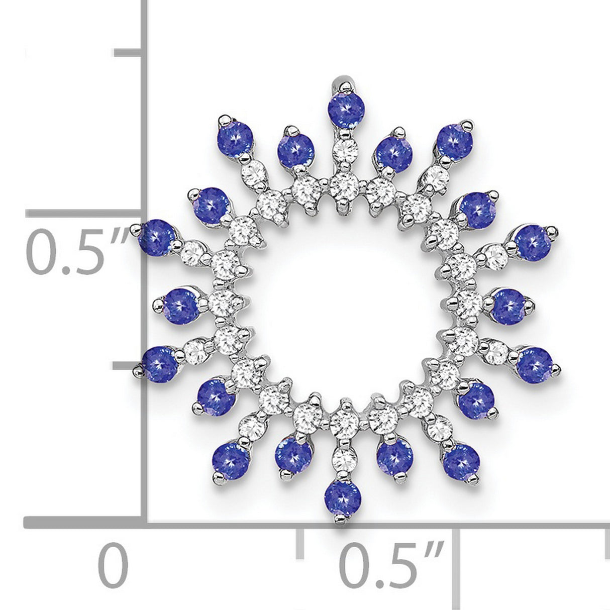 14k White Gold Circular Pendant with Tanzanite and Diamond Sunburst Halo Design