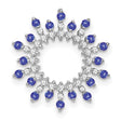 14k White Gold Circular Pendant with Tanzanite and Diamond Sunburst Halo Design