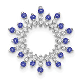 14k White Gold Circular Pendant with Tanzanite and Diamond Sunburst Halo Design