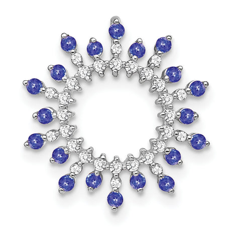 14k White Gold Circular Pendant with Tanzanite and Diamond Sunburst Halo Design