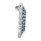 14k White Gold Pendant with Round Blue Sapphires and White Diamonds in Sunburst Halo Design