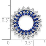 14k White Gold Pendant with Round Blue Sapphires and White Diamonds in Sunburst Halo Design