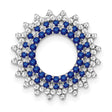 14k White Gold Pendant with Round Blue Sapphires and White Diamonds in Sunburst Halo Design