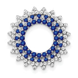 14k White Gold Pendant with Round Blue Sapphires and White Diamonds in Sunburst Halo Design