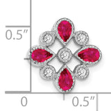 14k White Gold Pendant with Pear Shaped Ruby and Diamond, Floral Inspired Design for Women