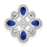 14k White Gold Pendant with Pear-Shaped Blue Sapphires and Diamonds, Floral Design