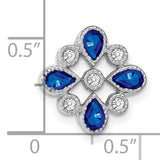 14k White Gold Pendant with Pear-Shaped Blue Sapphires and Diamonds, Floral Design