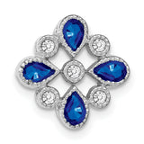 14k White Gold Pendant with Pear-Shaped Blue Sapphires and Diamonds, Floral Design