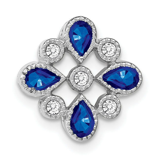 14k White Gold Pendant with Pear-Shaped Blue Sapphires and Diamonds, Floral Design