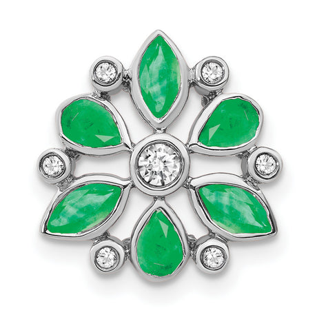 14k White Gold Pendant with Marquise and Pear-Cut Emeralds, Floral Design