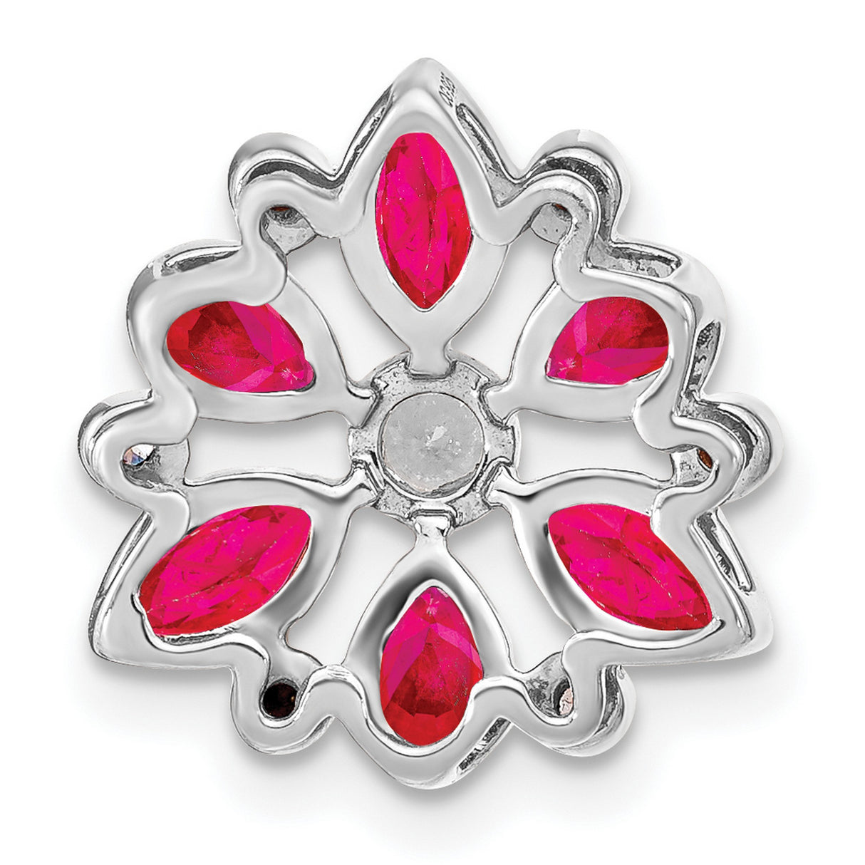 14k White Gold Floral Slide Charm with Marquise and Teardrop Ruby Gemstones