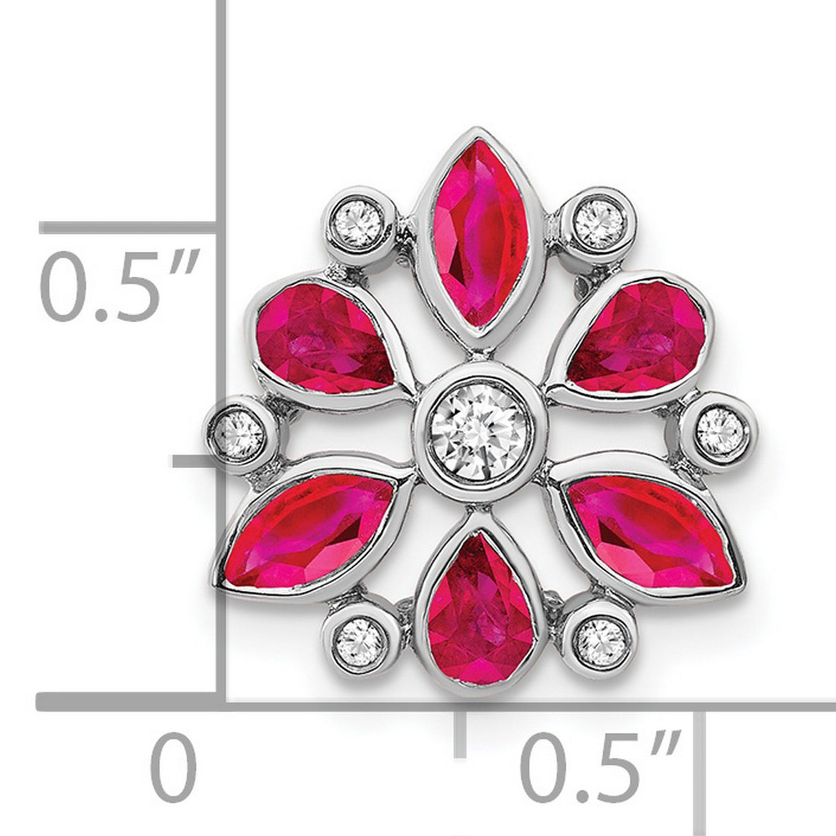 14k White Gold Floral Slide Charm with Marquise and Teardrop Ruby Gemstones