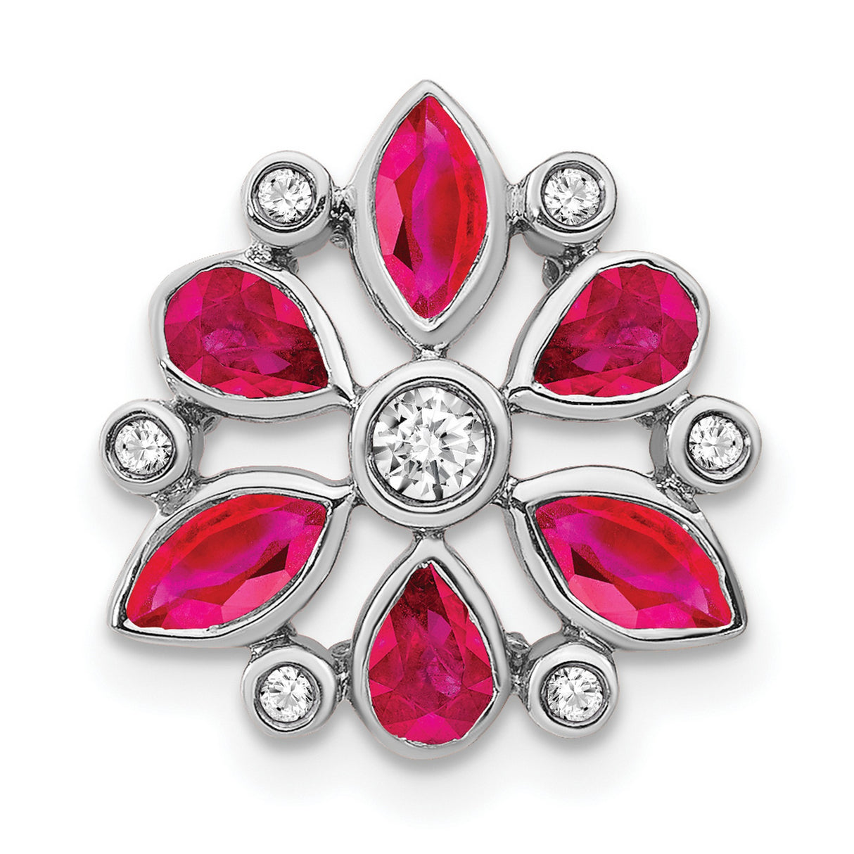 14k White Gold Floral Slide Charm with Marquise and Teardrop Ruby Gemstones