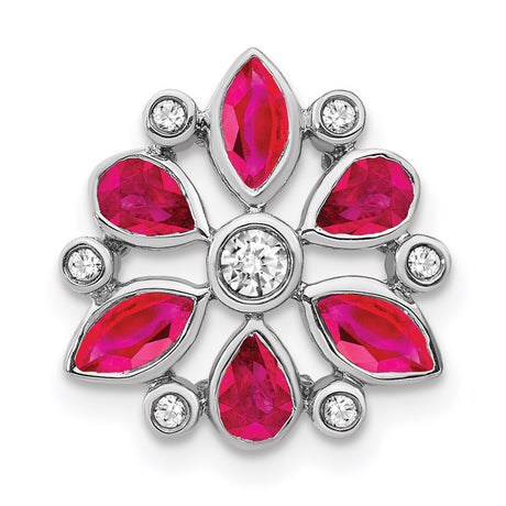 14k White Gold Floral Slide Charm with Marquise and Teardrop Ruby Gemstones
