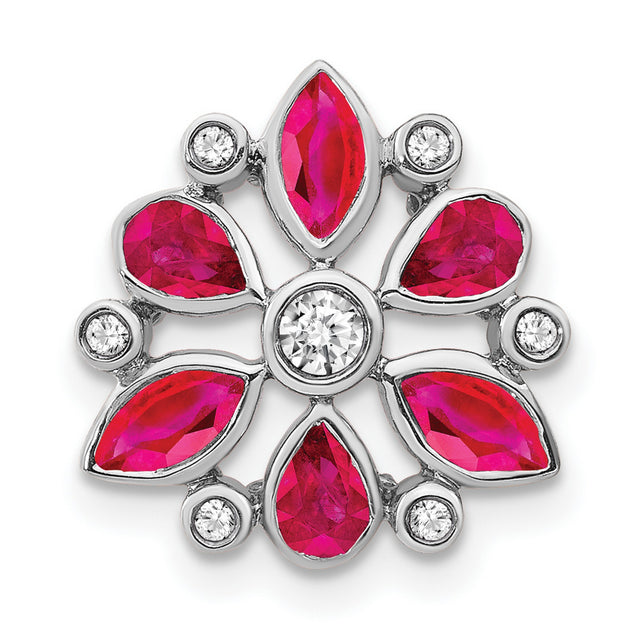 14k White Gold Floral Slide Charm with Marquise and Teardrop Ruby Gemstones